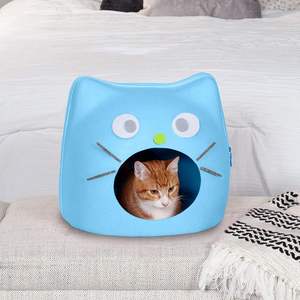 Lichtblauw Vilt Cubby Cat Face Versierde Dierenhuis Even Groot Kattenbed - Product Image 6