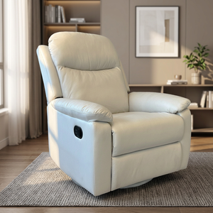 Fauteuil inclinable manuel en tissu crème, chaise à bascule rembourrée, fauteuil de salon pivotant pour salon et hôtel - Product Image 1