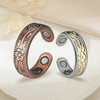 Bagues ouvertes ajustables en laiton plaqué or rose avec logo personnalisé, motif fleur de prunier, magnétiques et thérapeutiques, bijoux fantaisie mignons, vente en gros