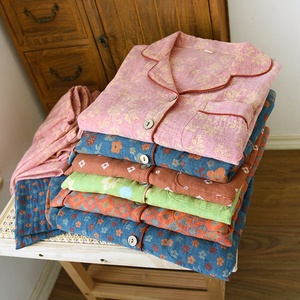 Nuove Camicie <span class=keywords><strong>da</strong></span> <span class=keywords><strong>Notte</strong></span> Lunghe a Maniche Corte in <span class=keywords><strong>Cotone</strong></span> Doppio Strato Tinto in Filo Jacquard <span class=keywords><strong>da</strong></span> Donna, Abbigliamento Casual Estivo con Colletto a Risvolto - Product Image 3