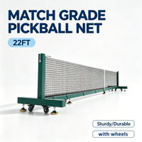 Filet de pickleball robuste avec roues, poteaux et filets de pickleball, 22 pieds, vert, adapté aux compétitions, filet de pickleball professionnel