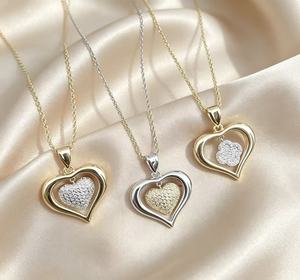 Collar con Colgante de Corazón Abierto Chapado en Oro de 18K, 3 Estilos, Cadena de Cuerda Trenzada con Dije de Corazón, Joyería de Moda para Mujer al por Mayor - Product Image 5