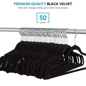 Wholesale 30 Pack Non Slip Flocking Hanger Premium Space Saving Black Velvet Clothes Hangers