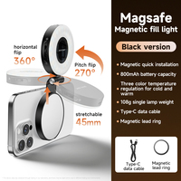 Support de Téléphone Pliable et Rechargeable avec Lumière Selfie Magnétique, Miroir et Température de Couleur Réglable en ABS pour Créateurs de Contenu