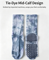 Chaussettes de yoga mi-mollet personnalisées pour femmes, motif tie-dye, antidérapantes avec grip en silicone pour Pilates, Barre et entraînement, en tricot côtelé