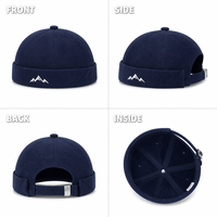 Cappello Docker con Ricamo Montagna Senza Visiera in Twill di Cotone a Sei Pannelli con Cinturino Regolabile Unisex 56-62cm Logo Personalizzato Ingrosso OEM Basso MOQ