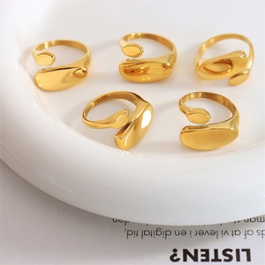 Anillo de Dedo Ajustable de Acero Inoxidable con Baño de Oro, Popular en Instagram - Product Image 2
