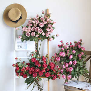 <span class=keywords><strong>Rose</strong></span> artificielle de <span class=keywords><strong>jardin</strong></span> style vintage français, 66 cm, 3 têtes, 3 boutons, effet peinture à l'huile, toucher réel, pour bouquet de mariée, vente en gros - Product Image 2