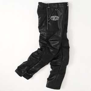 Streetwear High Waist Button Leather Pu <b>Flare</b> Sweat <b>Trousers</b> Heavy Weight Oversized Retro Faux Leather Stacked Pants <b>Men</b> - Product Image 3