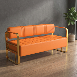 Barber Shop Hair Salon Waiting Chair Beauty Clothing Store Resting Area Stainless Steel Gold-plated Sofa Waiting Chair - Product Image 1