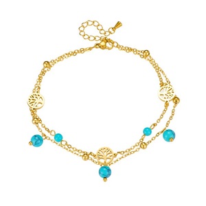 Fashionable Double Layer Anklet With Turquoise Beads Tree Of Life Design For Women Foot Ornaments Gift - Product Image 5