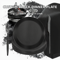 Assiettes de table rondes en mélamine noire mate, personnalisables avec logo, écologiques et modernes, pour la restauration en gros