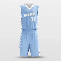 Set kaus basket buatan khusus tim tim basket biru muda seragam basket polos pria 100% poliester cetak Digital