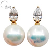 Orecchini a Perno UM Jewelry in Argento 925 Placcato Oro con Perle Naturali d'Acqua Dolce, Unisex/Uomo/Donna, per Matrimoni, Feste, Anniversari, Regalo Quotidiano