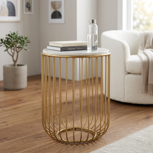 AK Brass Customized Round Metal Coffee <b>Table</b> In Gold Finished With Top <b>White</b> Marble For Office Furniture / Home Furniture - Product Image 2