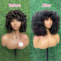 Peluca de cabello humano vietnamita SDD al por mayor, con flequillo a máquina, cabello indio virgen, rizado y con cutícula alineada, para mujeres afroamericanas.
