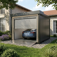 Garage modulaire préfabriqué en acier détachable avec porte à enroulement pour le stationnement des véhicules, l'atelier et le stockage sécurisé des outils