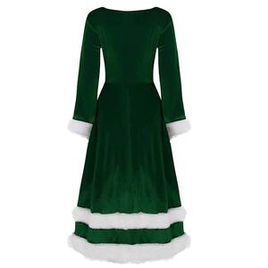 Disfraz Navideño de Terciopelo para Mujer, Modelo Señora Santa Claus, Color Verde y Rojo, FCDR-030, de HP - Product Image 3