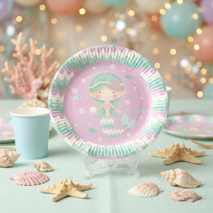 Platos Redondos de Papel Compostables Ecológicos con Diseño Personalizado de la <span class=keywords><strong>Sirenita</strong></span> para Baby Shower, Cumpleaños Infantiles - Product Image 1