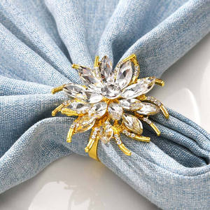 Tovagliolo di cristallo di loto anello di strass perla oro <span class=keywords><strong>fiore</strong></span> portatovaglioli per feste di matrimonio decorazione tavolo da pranzo in metallo - Product Image 5