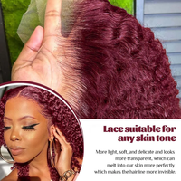 Perruque Lace Front HD 99J Bourgogne Cheveux Humains Bouclés Profonds Pré-Pluckée avec Baby Hair Rouge Vin Ondulations Profondes