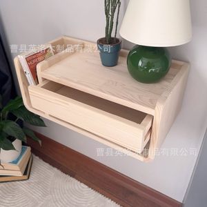 Solid Wood <b>Wall</b> Mounted Shelf With Drawer Rectangle <b>Hanging</b> <b>Storage</b> Bookshelf For Bedroom Or Living Room - Product Image 3