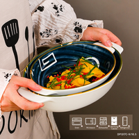 Bol de service en porcelaine de style japonais personnalisé, à double anse, pour four et table, écologique, compatible micro-ondes, 9 et 10,5 pouces