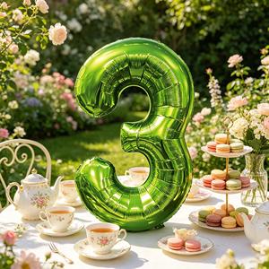 Palloncino in lamina metallica Party Love numero 3 verde 100 cm decorazione compleanno - Product Image 6