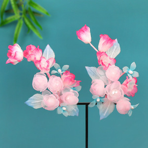 เครื่องประดับผมฮั่นฝูสีชมพูไล่เฉดสีพีชลายดอกไม้ ดีไซน์ดั้งเดิม ทำมือ สำหรับฤดูใบไม้ผลิปี 2025  แบบเจาะรูสำหรับตกแต่งทรงผม - Product Image 4