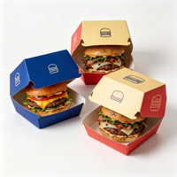 Boîte à hamburger anti-graisse avec logo personnalisé, en carton blanc, emballage jetable pour burgers, vente en gros pour la restauration rapide à emporter