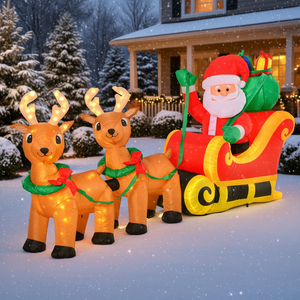 Décoration de jardin gonflable de Noël avec traîneau du Père Noël et rennes, éclairée par des LED, décoration de vacances en plein air, modèle de 8 pieds de long, D0100X35AAT - Product Image 2