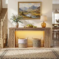 Table console de 63 pouces avec lumières LED colorées, design moderne style ferme, assemblage facile, table d'appoint en bois pour entrée et salon