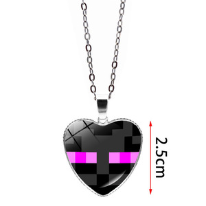 Collier Pendentif Cœur en Forme de Pierre du Temps Thème Pixel My World pour Femme, Chaîne de Pull Amusante à Motif Dessin Animé, Vente en Gros - Product Image 3