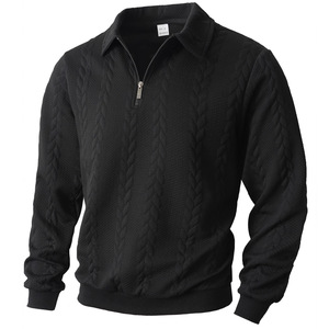 Suéter Masculino Jacquard com Zíper de Um Quarto, Gola Dobrável, Manga Longa, Pulôver com Padrão Trançado, Estilo Casual Esportivo para Outono Inverno, Em Estoque - Product Image 2