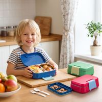 Boîte à lunch bento en acier inoxydable compatible micro-ondes, 4 compartiments, récipient de préparation des repas, design anti-fuite avec cuillère et fourchette incluses