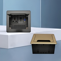 Enchufe de Mesa Abatible con Cepillo para Ocultar el Conector, Toma de Corriente Multimedia para Escritorio de Oficina con Puertos de Red HDMI y VGA