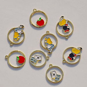 Colgantes redondos de aleación de dibujos animados con efecto de goteo de aceite para la fabricación de pendientes, aleación de zinc, Princesa Azul, Manzana Roja, Cartas de Póker Azules GJ136 - Product Image 3