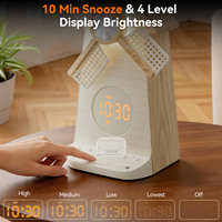 Réveil LED rotatif en forme de moulin à vent avec veilleuse pour chambre à coucher, alarme simple, fonction snooze, 10 sons de la nature, 15 sonneries, 10 bruits blancs
