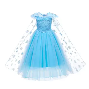 Summer Princess Elsa Dress For Girls Carnival Halloween Cosplay Party Costumes Short Sleeve Snow Queen Dress for Kids