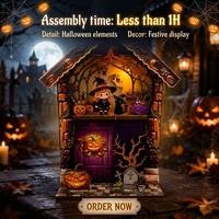 Hamaileon Kit de maison miniature en bois 3D personnalisé OEM pour Halloween, puzzle DIY, aimant de réfrigérateur en bois, cadeau LED pour adultes