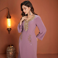 Nouveau lourd femmes Abaya arabe Robe cousue à la main strass Robe pour été automne fait Polyester pour moyen-orient étranger