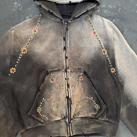 Fabricant OEM de vêtements streetwear, sweat à capuche zippé vintage en coton 100% French Terry, effet délavé, pour hommes