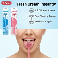 Nettoyant de langue en plastique personnalisé avec logo, double face, tête en gel TPR souple, rose ou bleu, pour l'hygiène dentaire, vente en gros
