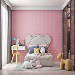 Carta da Parati 3D Moderna in Schiuma PE Rosa, Impermeabile, Decorazione Casa, <span class=keywords><strong>Adesivi</strong></span> Murali, Stile <span class=keywords><strong>Mattoni</strong></span> 3D, Piastrelle in Schiuma - Product Image 2