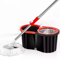 Serpillère magique en microfibre avec manche en acier, seau et tête rotative à 360 degrés, système de nettoyage à plat avec essorage intégré