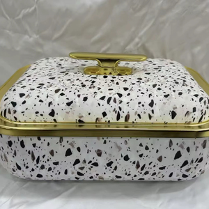 Olla Térmica Rectangular con Borde Dorado Estilo Real <span class=keywords><strong>de</strong></span> 4L, Cazuela Aislada para Mantener la Comida Caliente, Ideal para Servir en Banquetes - Product Image 1