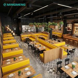 MINGMENG Modern L-Shape Restaurant Booth Set Wood Frame High-Density <b>Foam</b> <b>Seating</b> Commercial Dining Furniture - Product Image 5