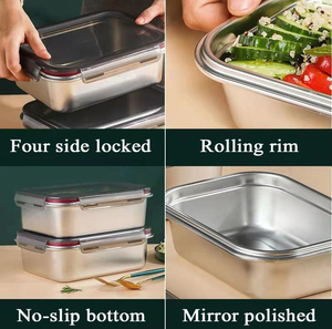 Kín thép không gỉ lưu trữ nắp nhựa Microwaveable nhà bếp lưu trữ hộp kín lon cho tủ lạnh Crisper sử dụng nhà - Product Image 5