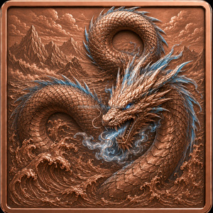 Barre de cuivre fin de 5 oz, personnalisée avec impression UV couleur, motif dragon, en forme de lingot carré, haute relief, créature mythique - Product Image 1