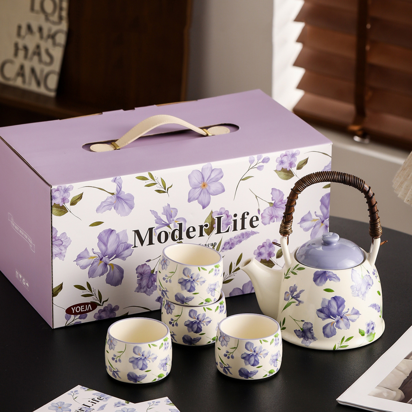 Purple-one teapot with 4 cups